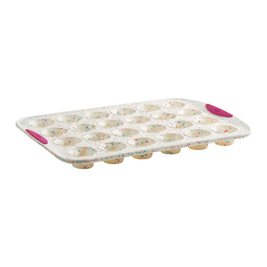 Trudeau Structure Silicone 24 Cavity Mini Muffin Pan, Confetti/Fuchsia