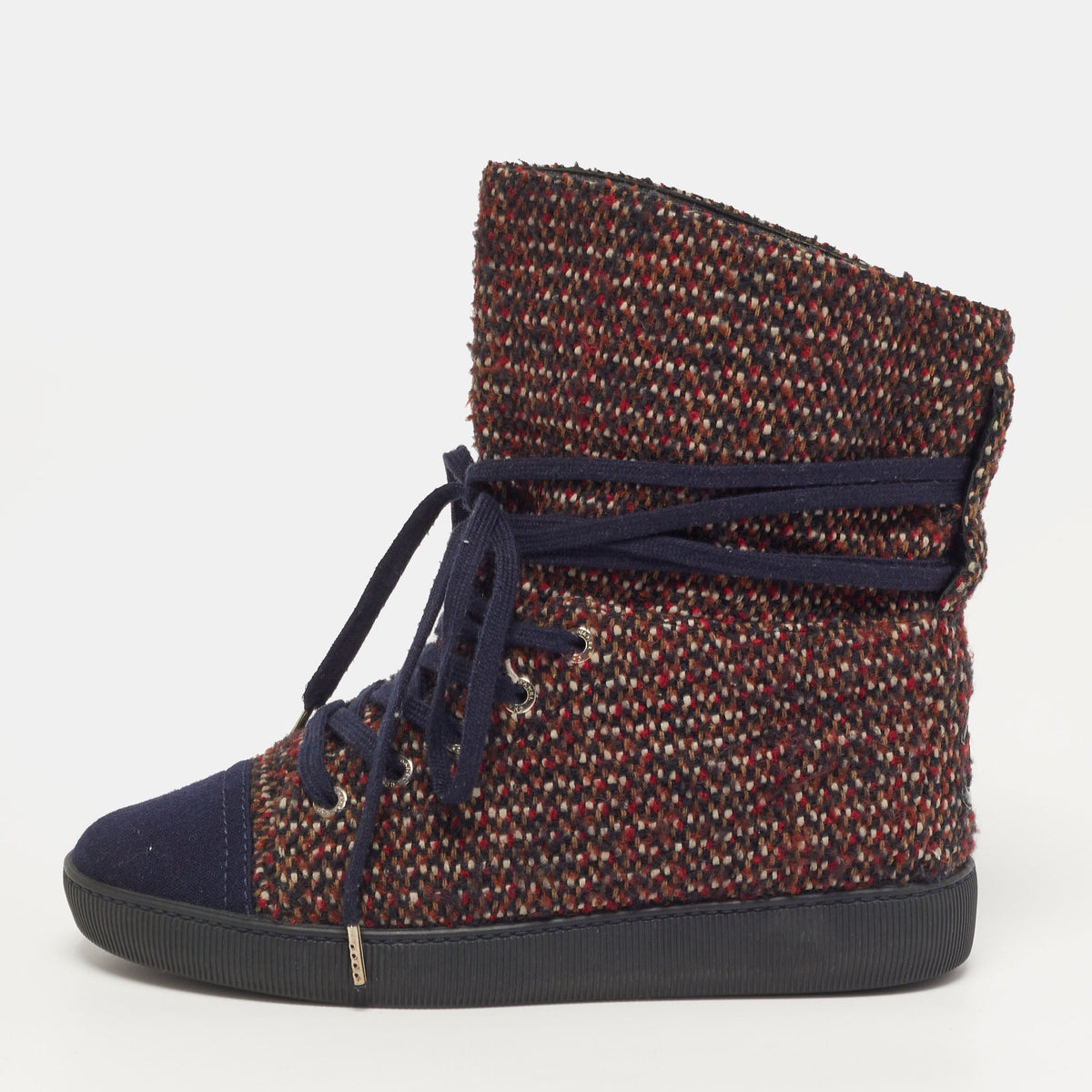 Chanel CC Size 36 Multicolor Tweed Lace Wrap High Top Sneakers