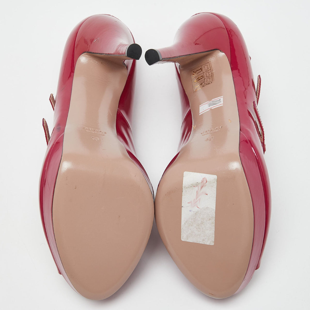 Gucci Pink Patent Leather Buckle Strappy Peep Toe Platform Pumps Size 40