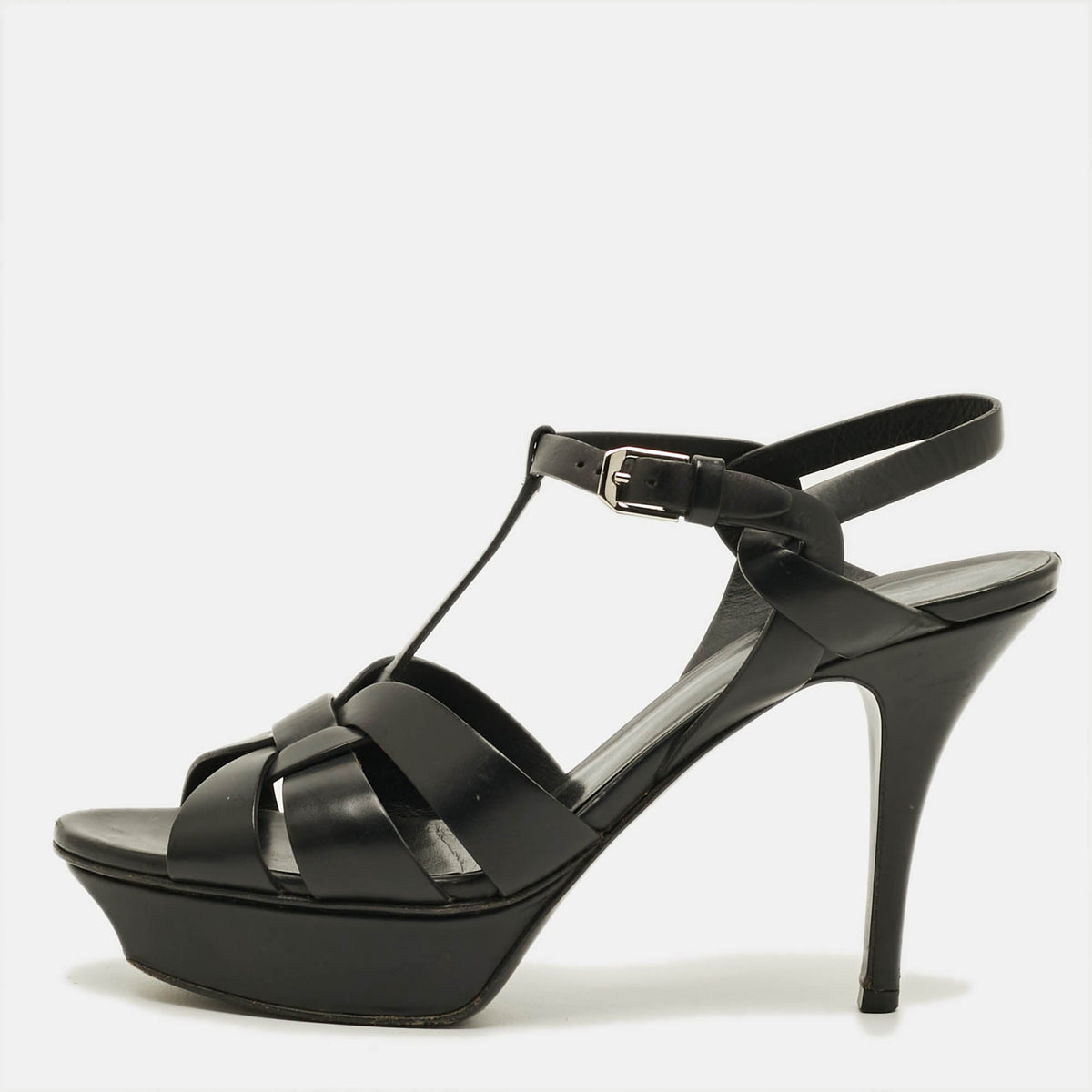 Saint Laurent Tribute Size 39 Black Leather Platform Sandals