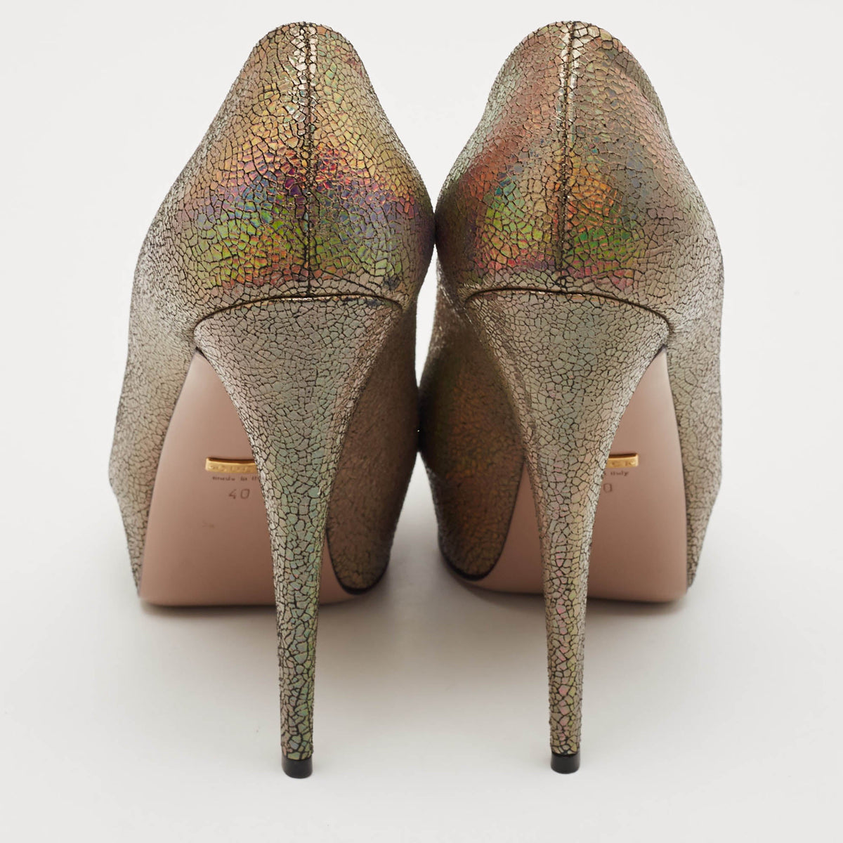 Gucci Multicolor Leather Platform Peep Toe Pumps Size 40