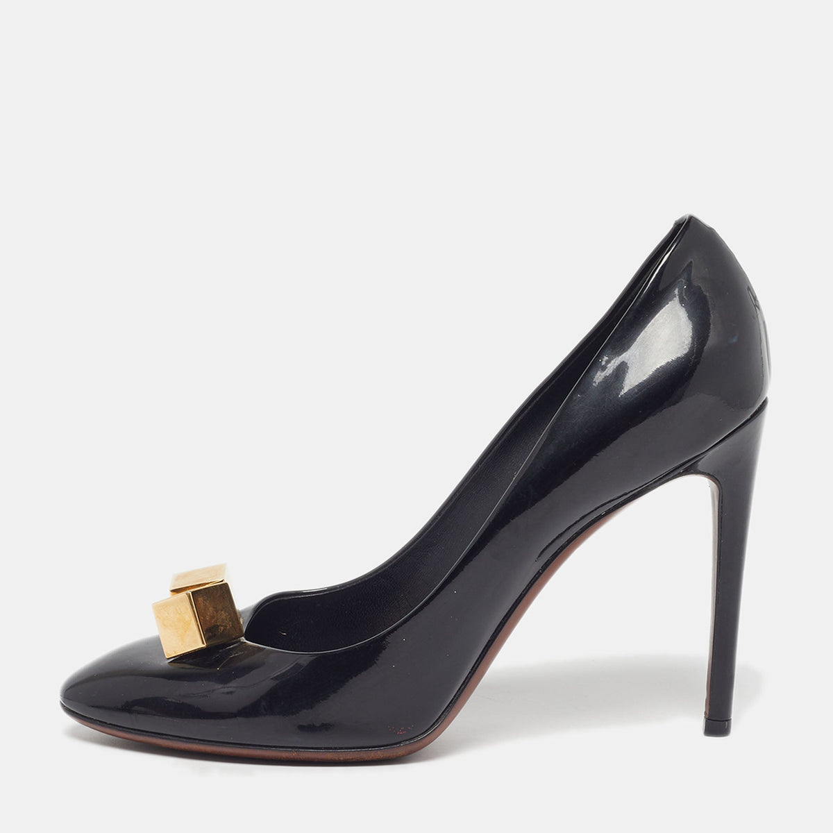 Louis Vuitton Cube Size 39.5 Black Patent Leather Pumps