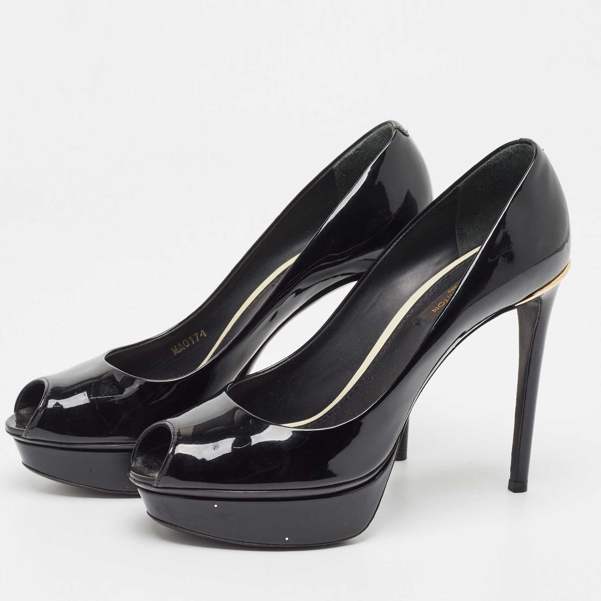 Louis Vuitton Black Patent Leather Peep Toe Platform Pumps Size 36.5