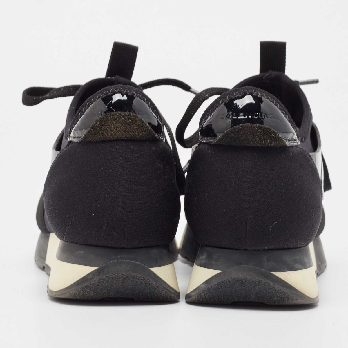 Balenciaga Race Runner Size 37 Black Neoprene and Patent Leather Low Top Sneakers