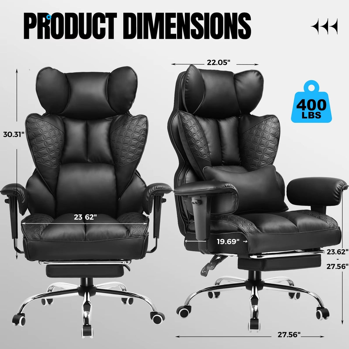 Ergonomic High-Back Leather Office Chair with Footrest and Adjustable Armrests