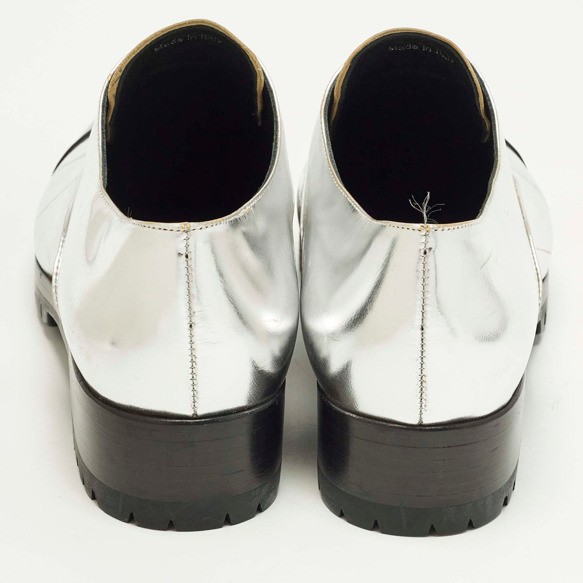 Miu Miu Size 38.5 Silver/Black Leather Slip On Derby