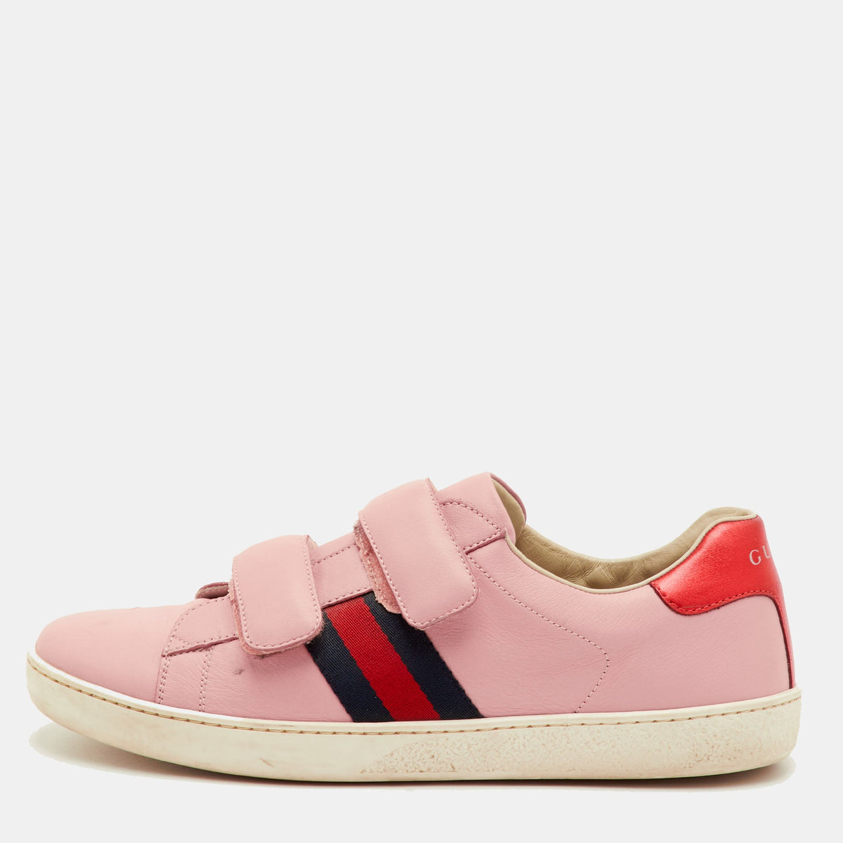 Gucci Ace Velcro Web Size 38 Pink Leather Low Top Sneakers