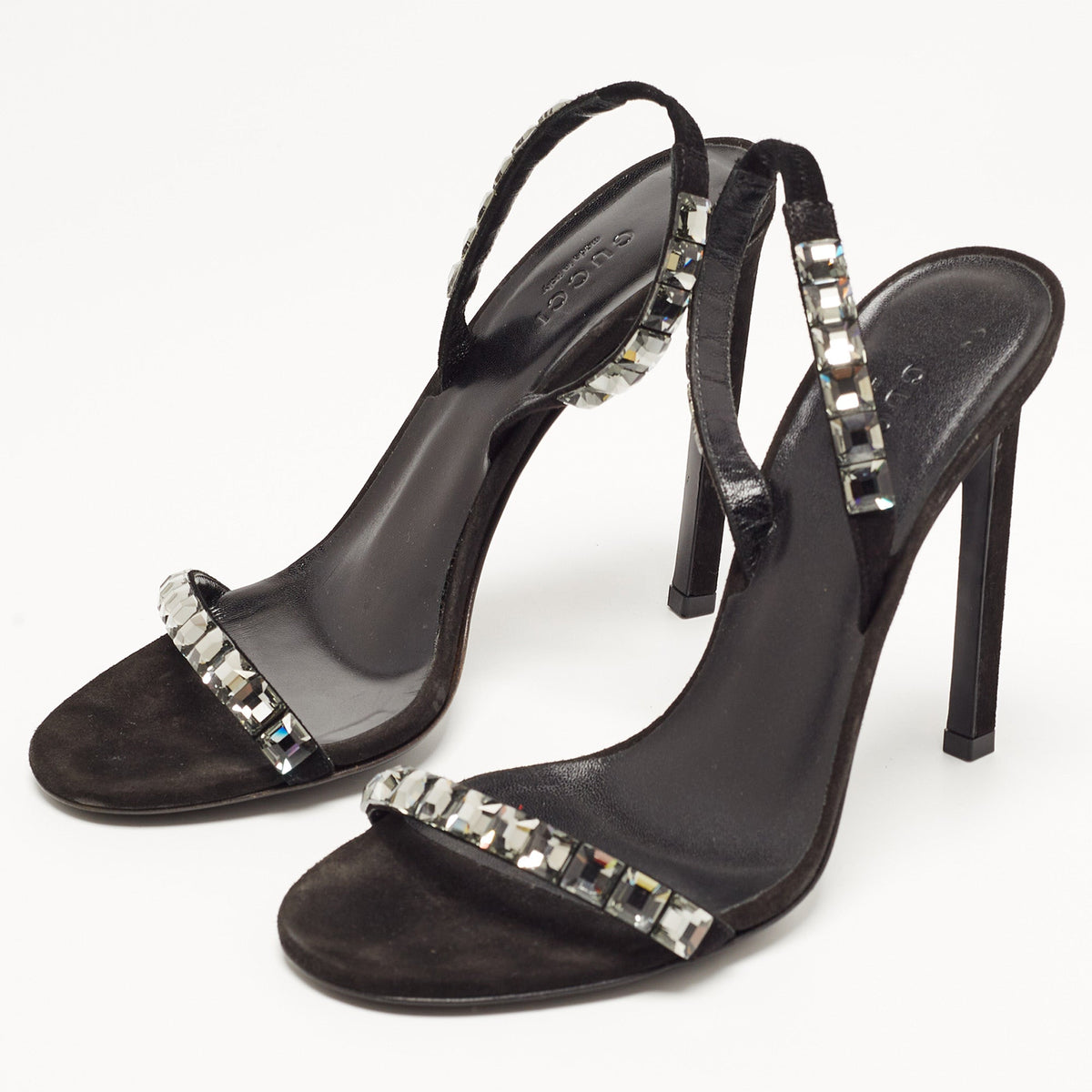 Gucci Black Suede Embellished Mallory Sandals Size 37
