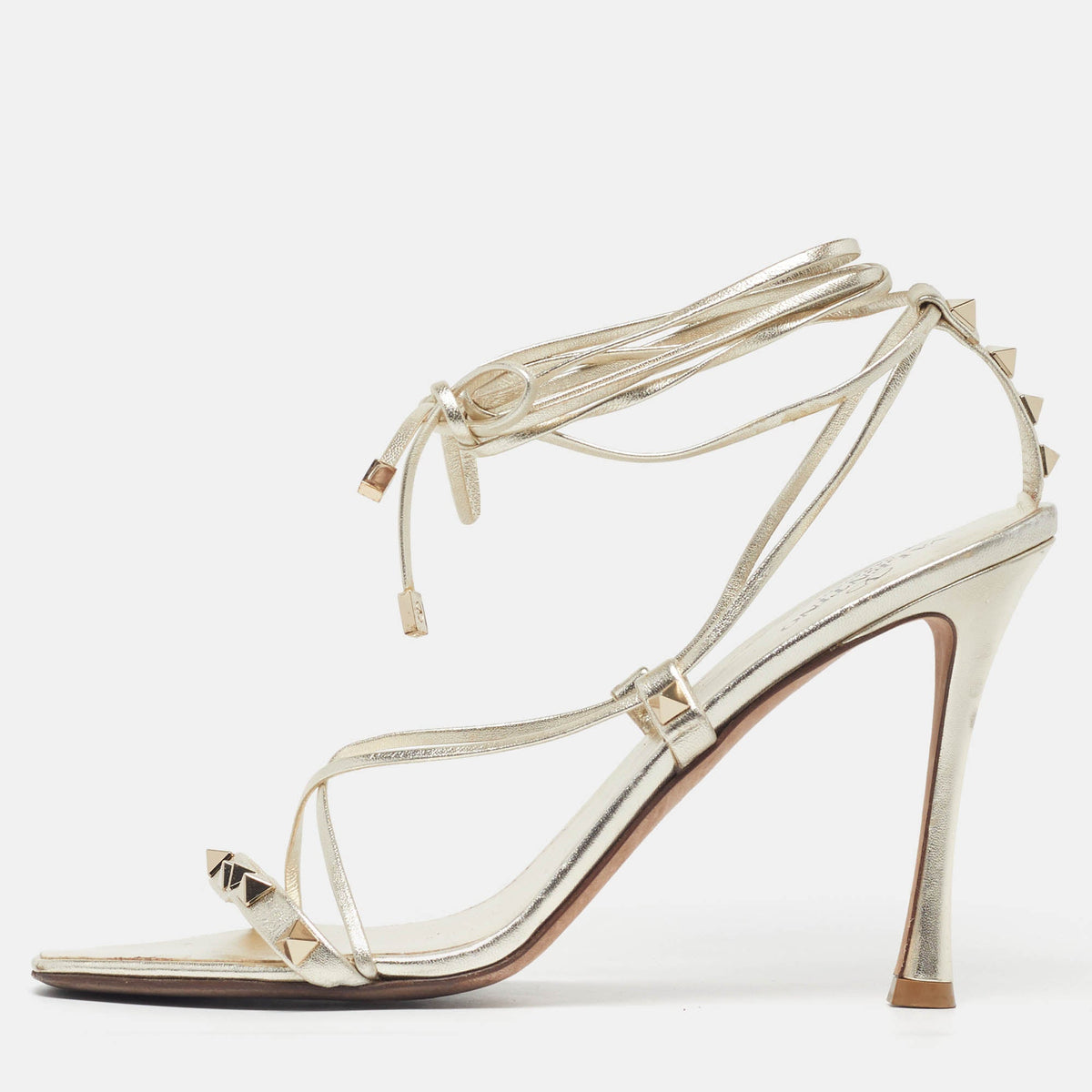 Valentino Rockstud Size 41 Gold Leather Ankle Tie Sandals
