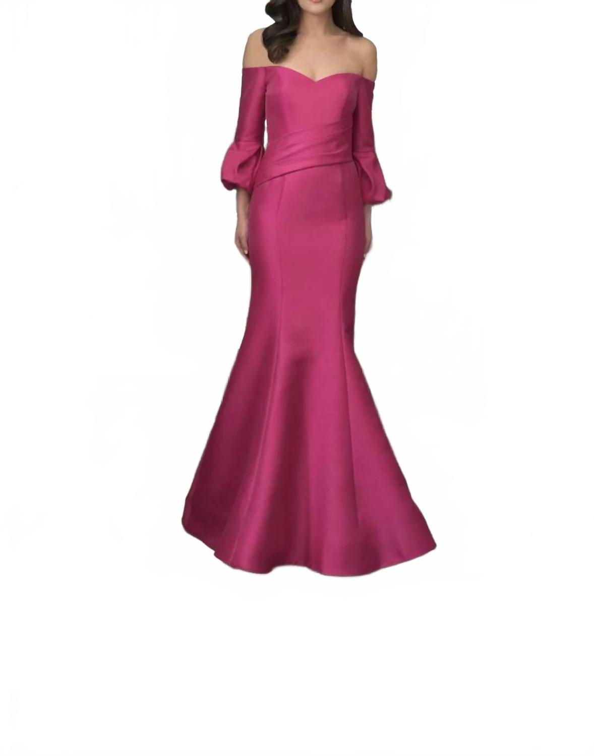 Off-The-Shoulder Three Quarter Dress In Fuchsia