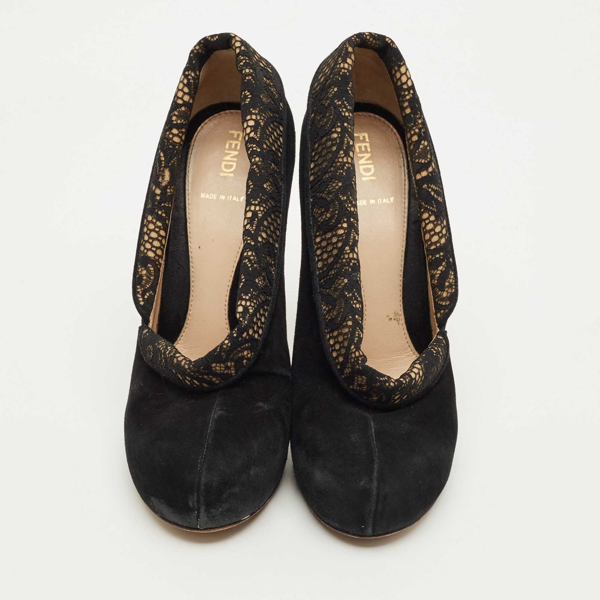 Fendi Black Lace and Suede Envelope Pumps Size 38.5