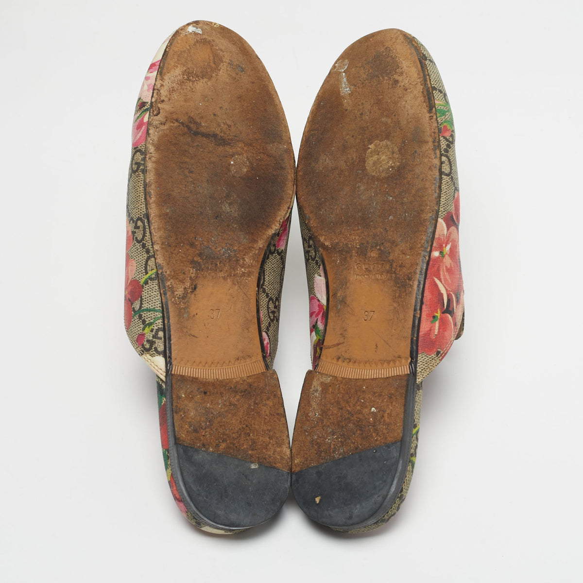 Gucci Size 37 Multicolor Blooms Printed GG Canvas Princetown Mules