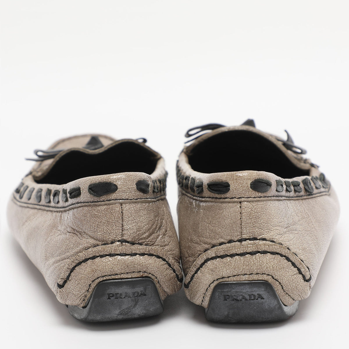 Prada Beige Leather Bow Loafers Size 36.5