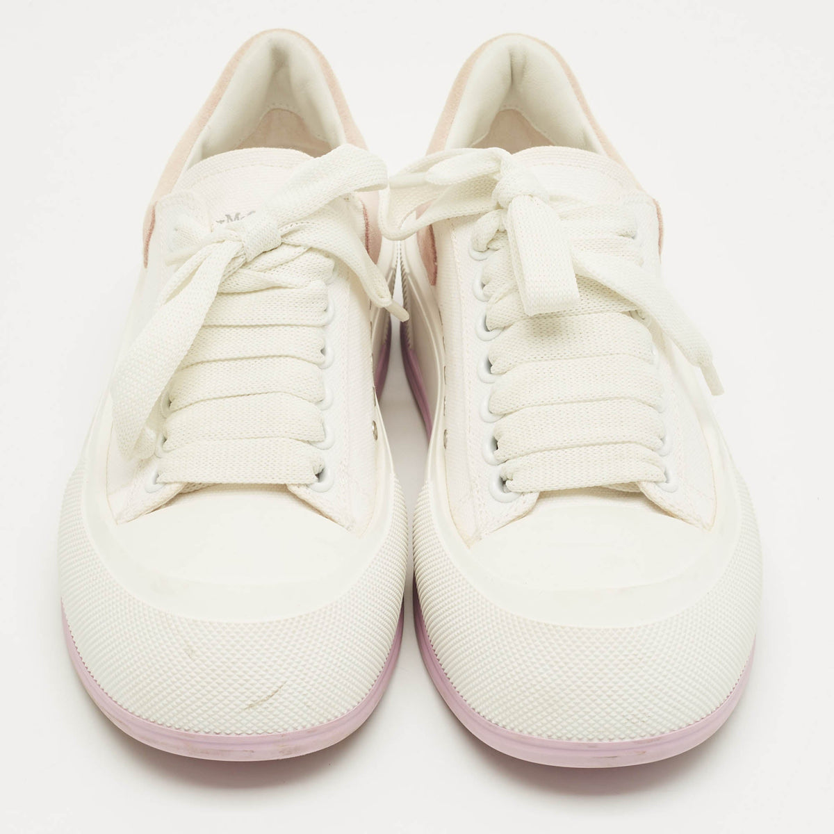 Alexander McQueen White/Beige Canvas and Suede Deck Plimsoll Lace Up Sneakers Size 37