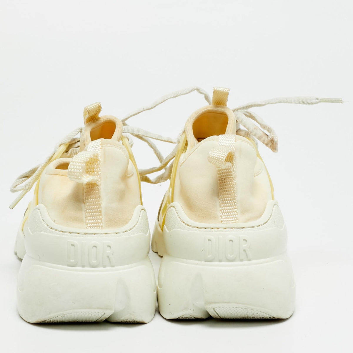 Dior D-Connect Size 37 Off White Fabric and PVC Lace Up Sneakers