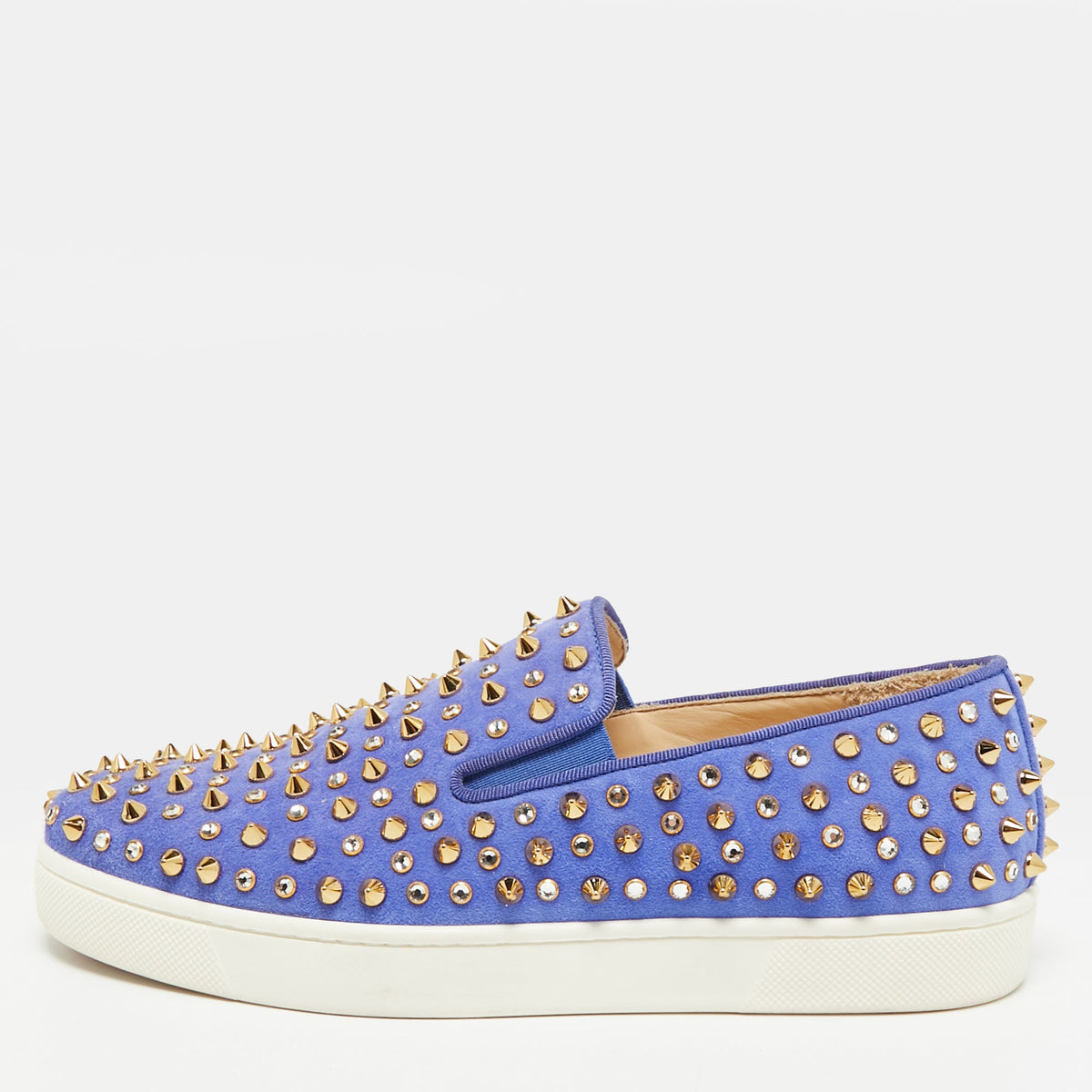 Christian Louboutin Roller Boat Size 36.5 Blue Suede Slip On Sneakers