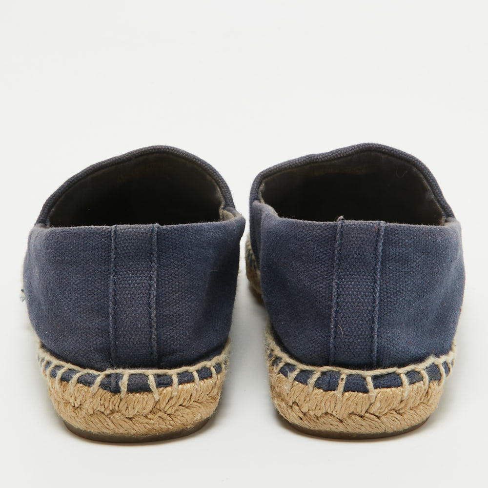 Tory Burch Blue Canvas Weston Espadrille Flats Size 37.5