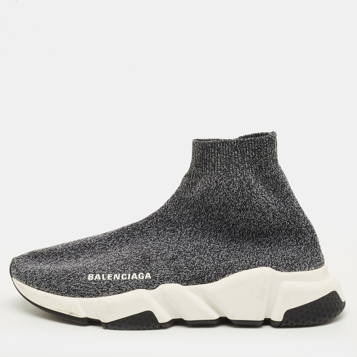 Balenciaga Speed Size 38 Black/Grey Knit Fabric High Slip On Sneakers