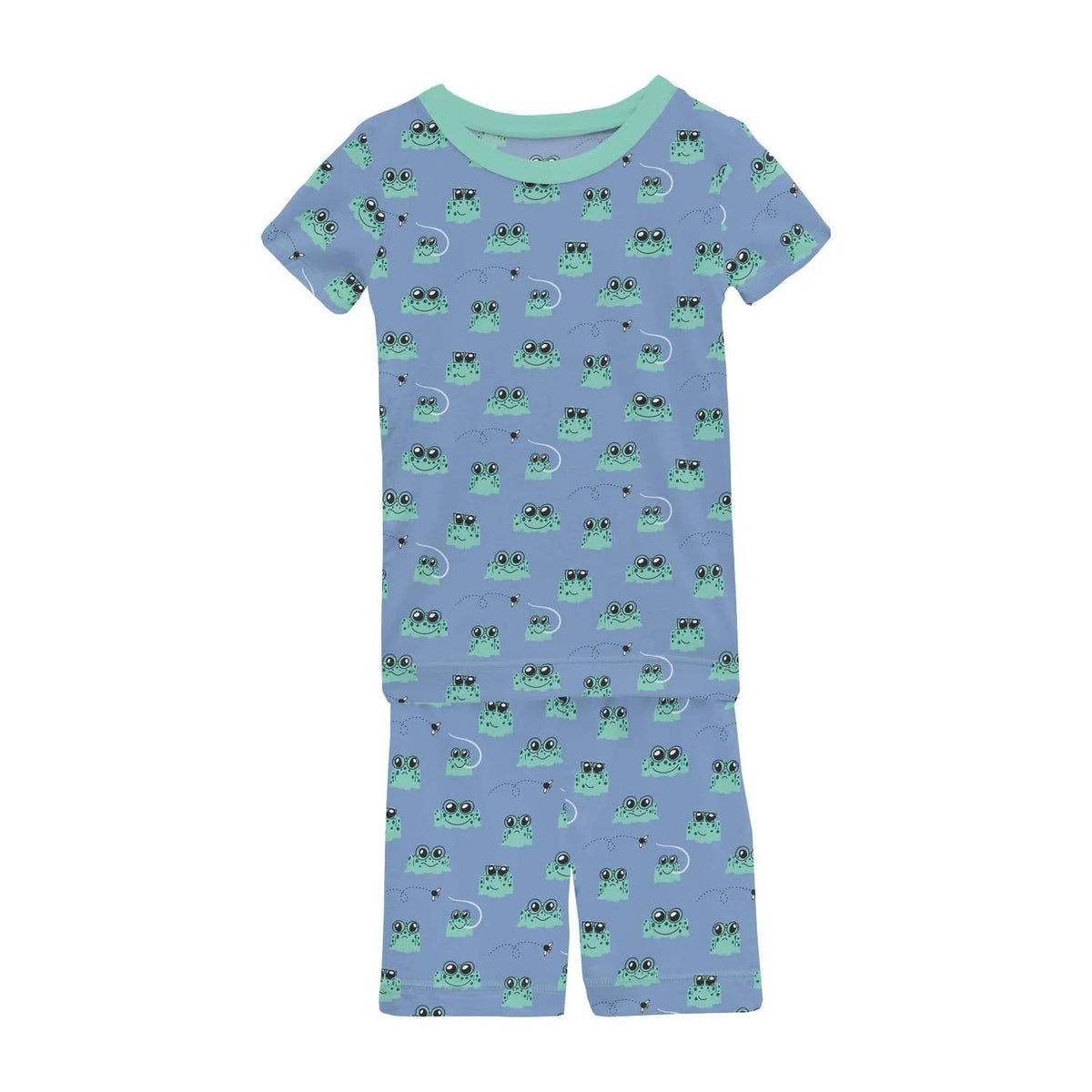 Boys Short Sleeve With Shorts Pajama Set In Dream Blue Bespeckled Frogs