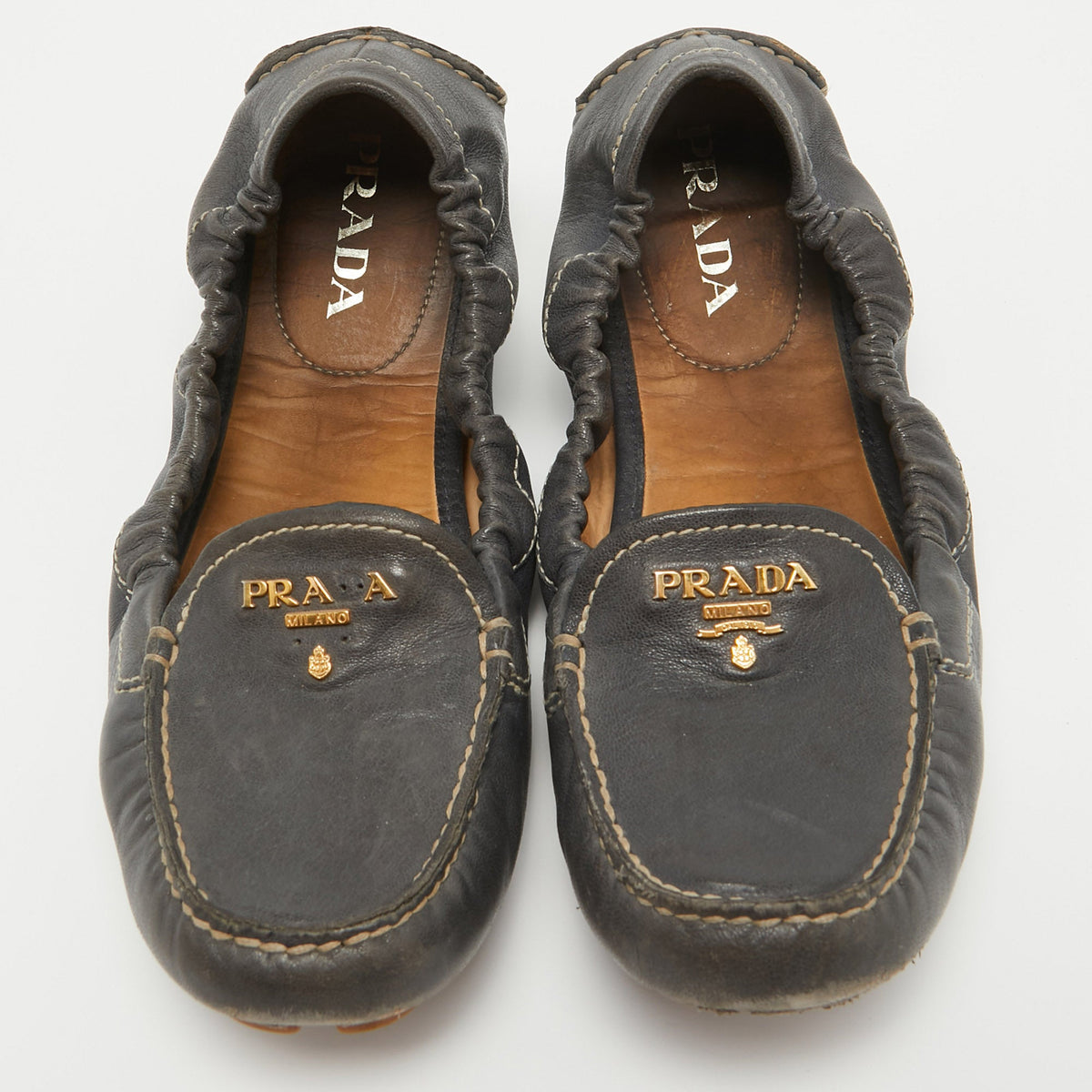 Prada Black Leather Scrunch Ballet Flats Size 36