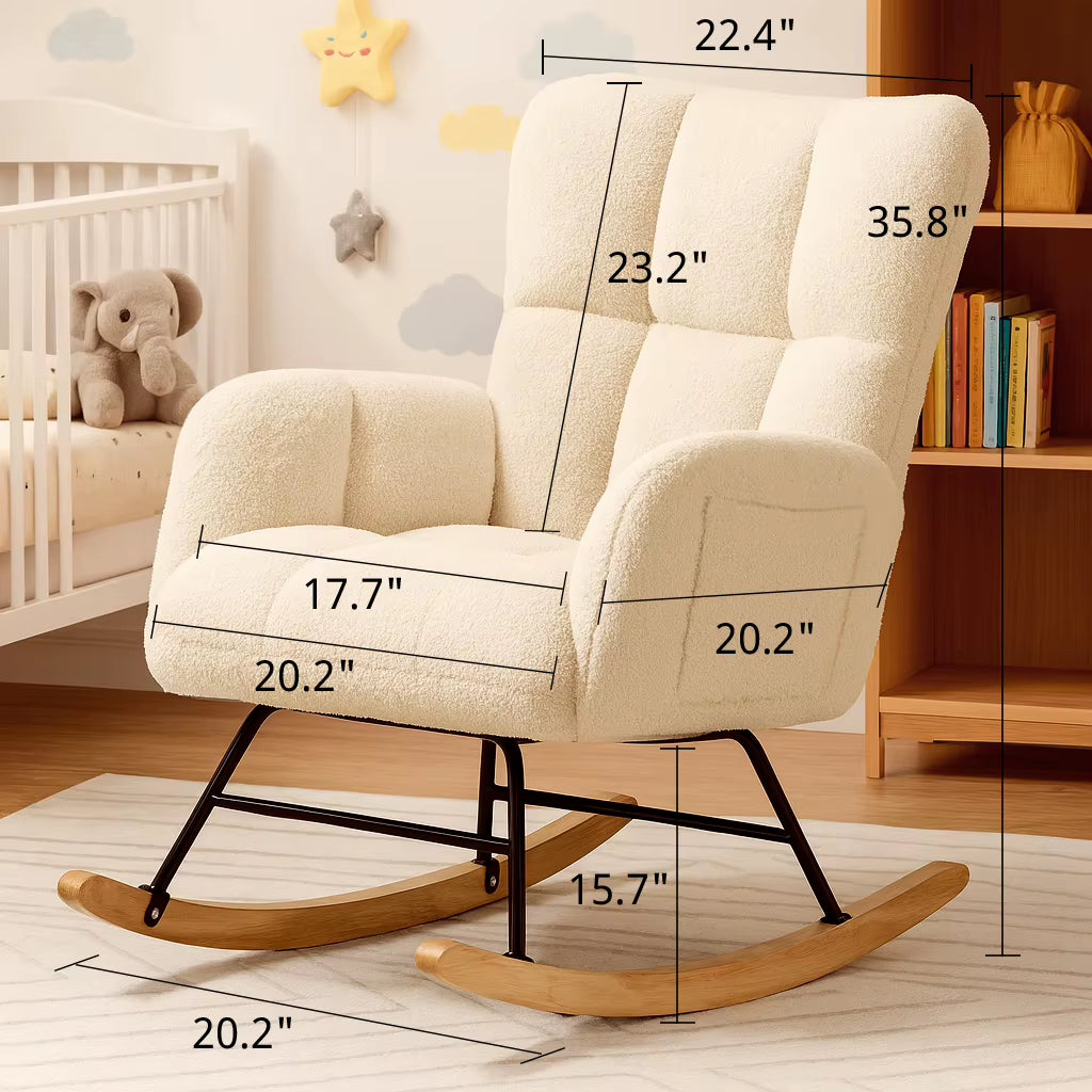 Teddy Glider Rocking Chair with Side Pockets, High Back Design for Adults - Ideal for Bedroom and Living Room