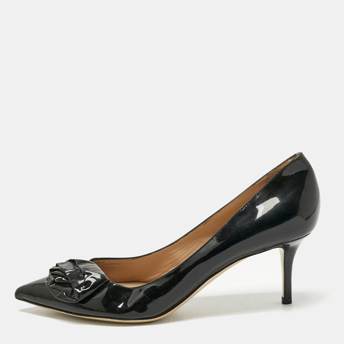 Valentino Black Patent Leather Flower Bow Pointed Toe Pumps Size 39.5
