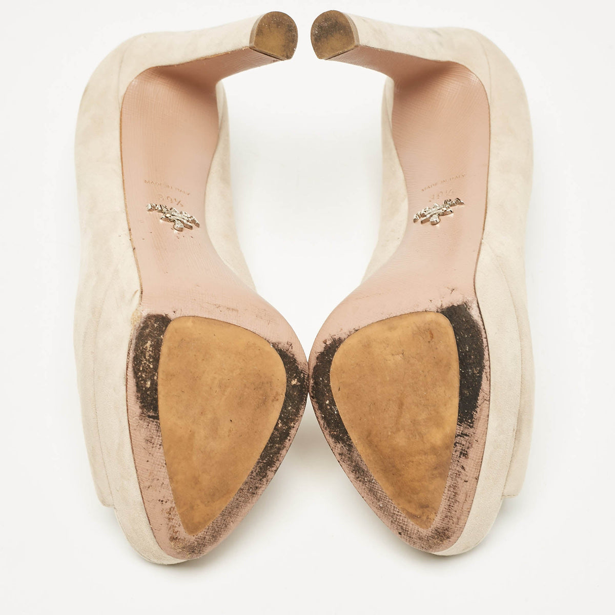 Prada Beige Suede Peep Toe Platform Pumps Size 39.5