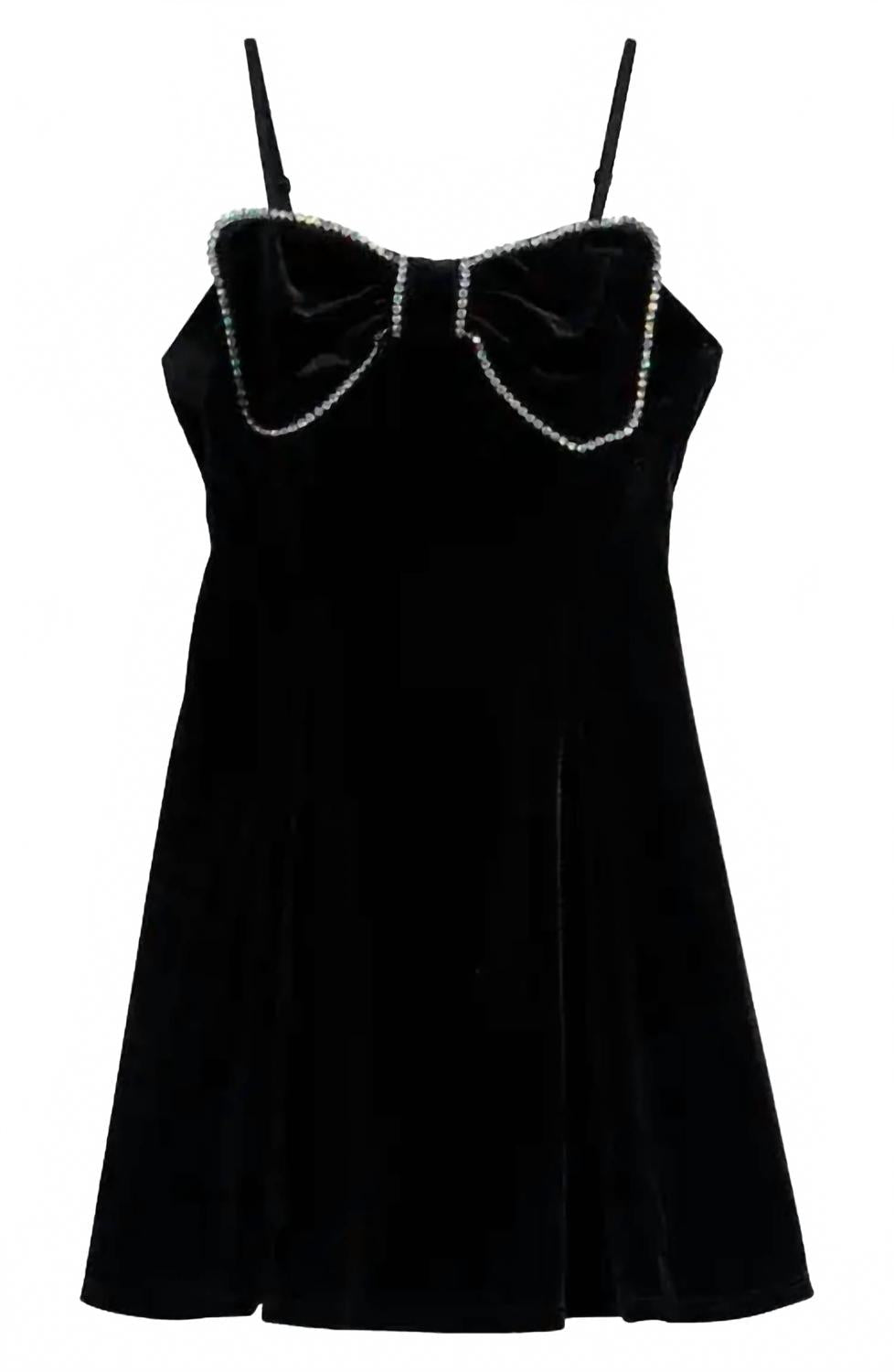 Girls Crystal Bow Party Dress In Black