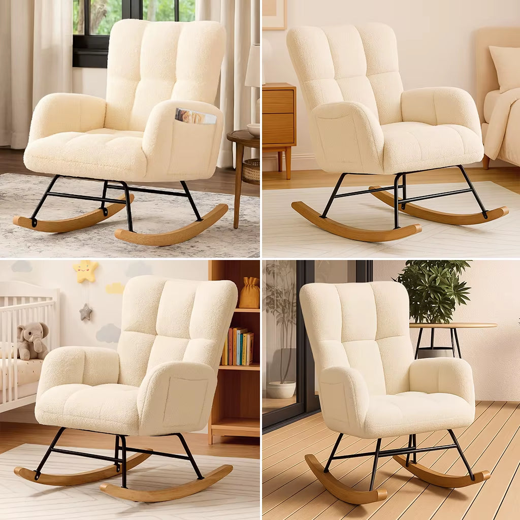 Teddy Glider Rocking Chair with Side Pockets, High Back Design for Adults - Ideal for Bedroom and Living Room