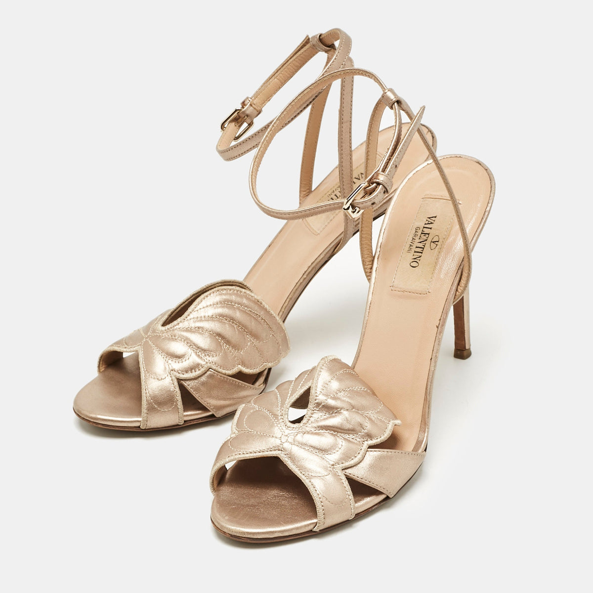 Valentino Gold  Leather Angelicouture Ankle Strap Sandals Size 37