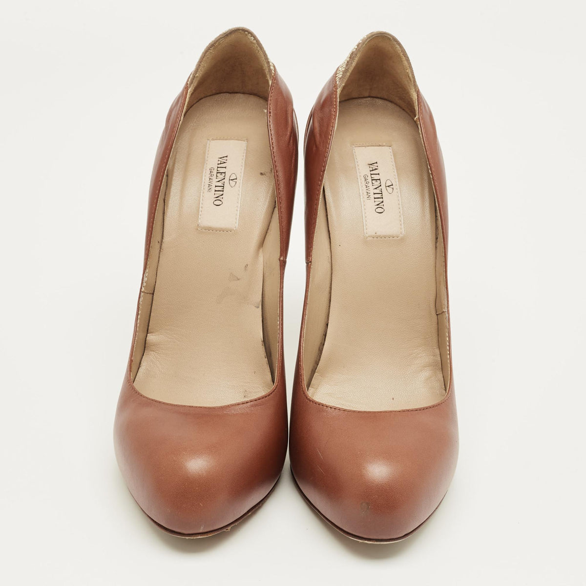 Valentino Brown Leather Round Toe Platform Pumps Size 39