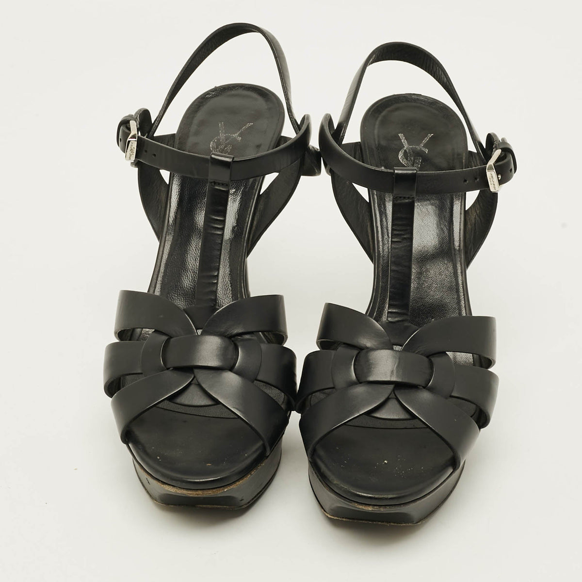 Saint Laurent Tribute Size 39 Black Leather Platform Sandals