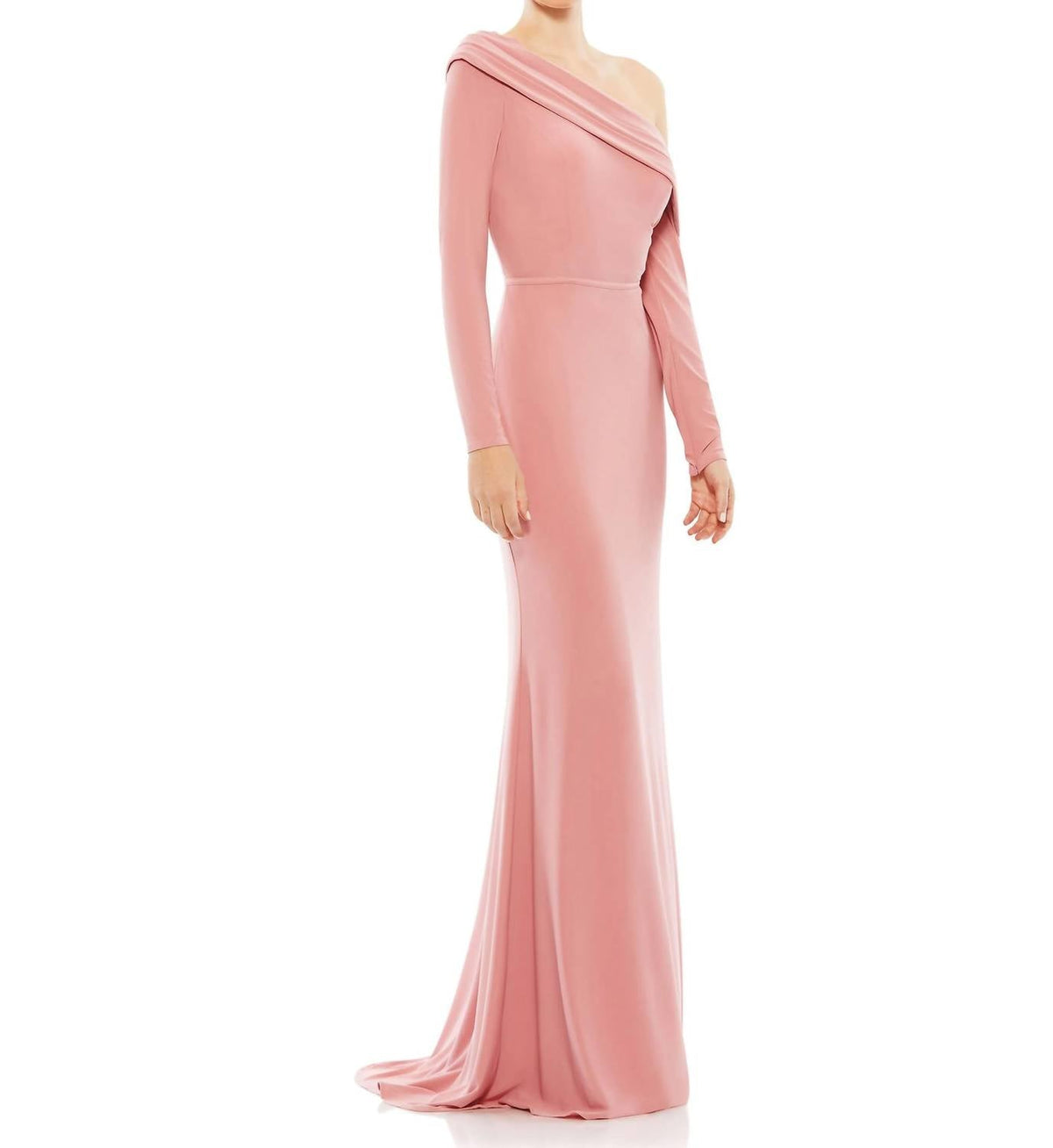 Drop Shoulder Long Sleeve Column Gown In Rose/gold