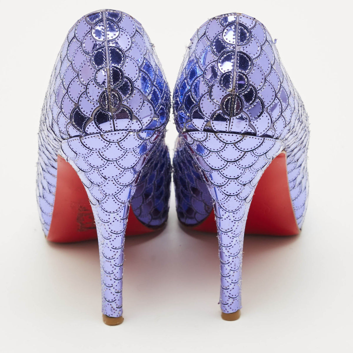 Christian Louboutin Poseidon Size 36.5 Purple  Scaled Leather Peep Toe Pumps