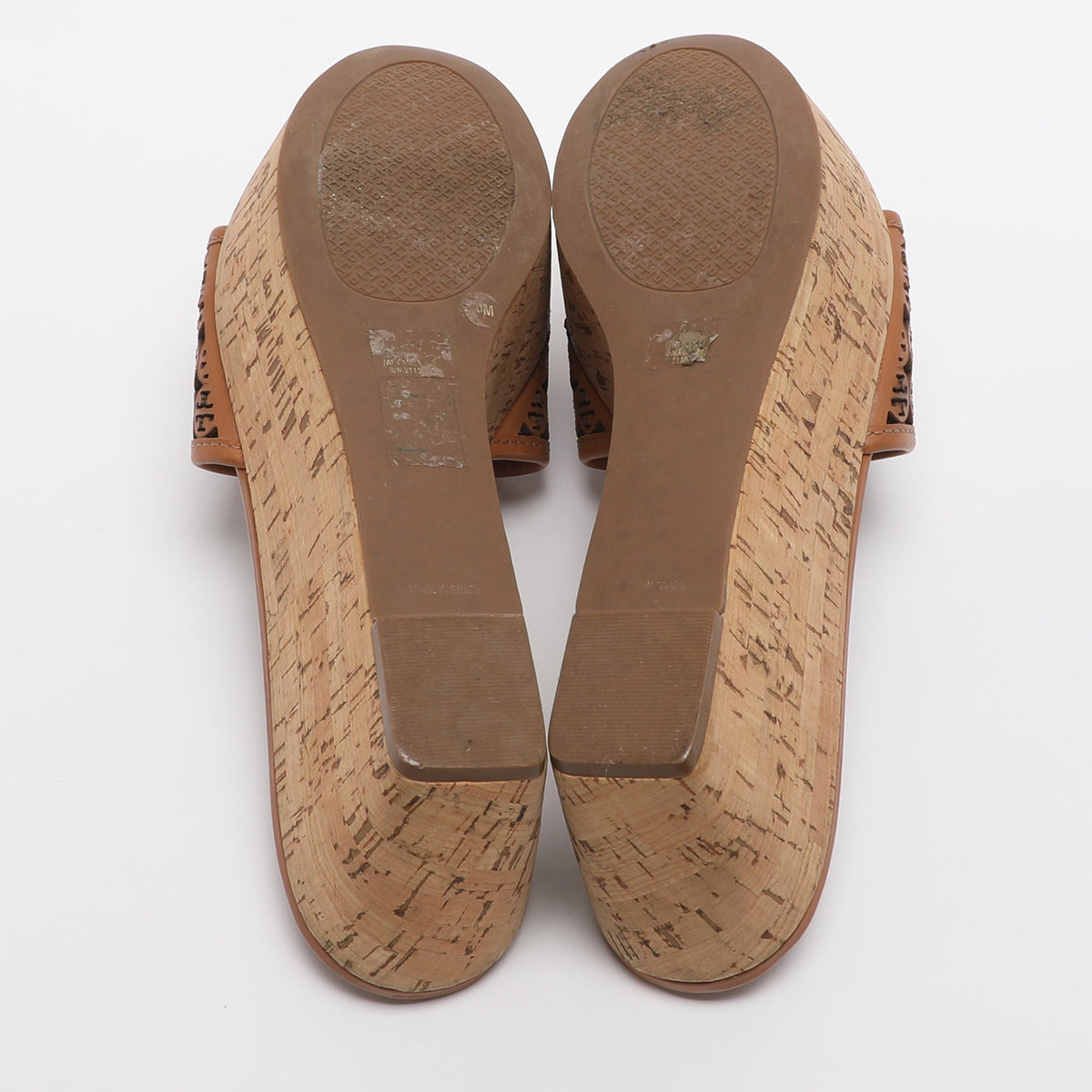 Tory Burch Elaine Size 40 Brown Laser Cut Leather Platform Slide Sandals