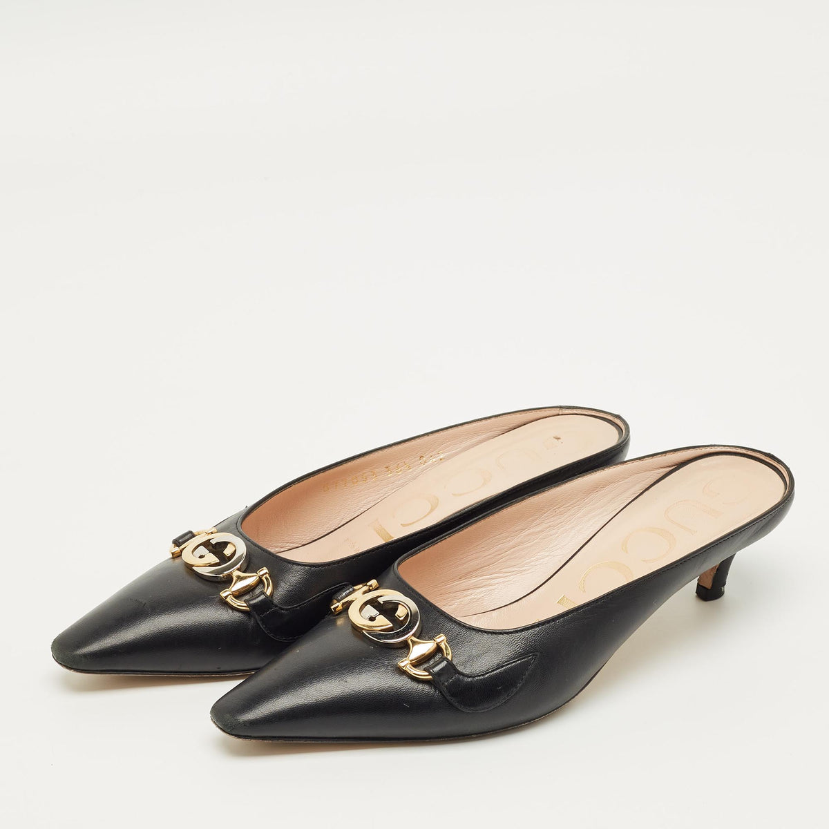 Gucci Zumi Interlocking G Size 36.5 Black Leather Mules