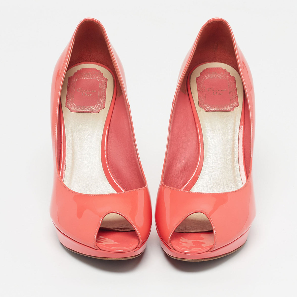 Dior Miss Dior Size 38.5 Red Patent Leather Peep Toe Pumps
