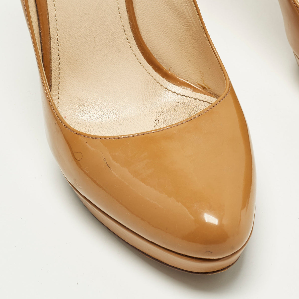 Prada Size 38 Beige Patent Leather Platform Pumps
