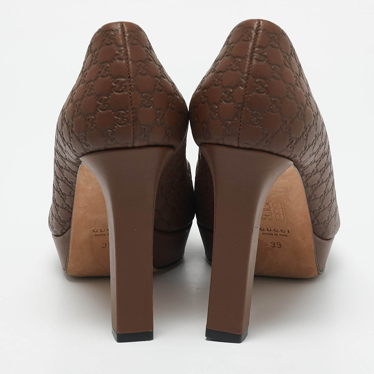 Gucci Brown Microguccissima Leather Peep Toe Platform Pumps Size 39