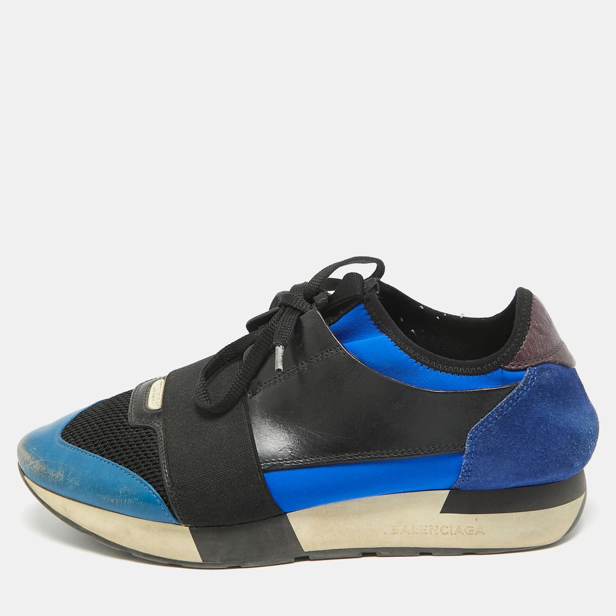 Balenciaga Race Runner Size 39 Multicolor Leather and Mesh Lace Up Sneakers