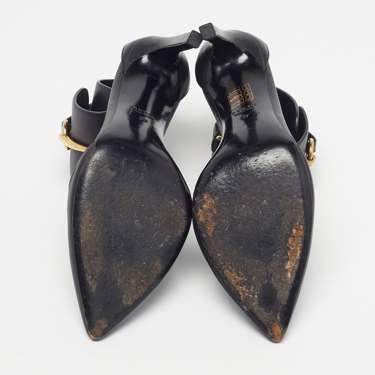 Gucci Horsebit Size 37 Black Leather Ankle Strap Pumps