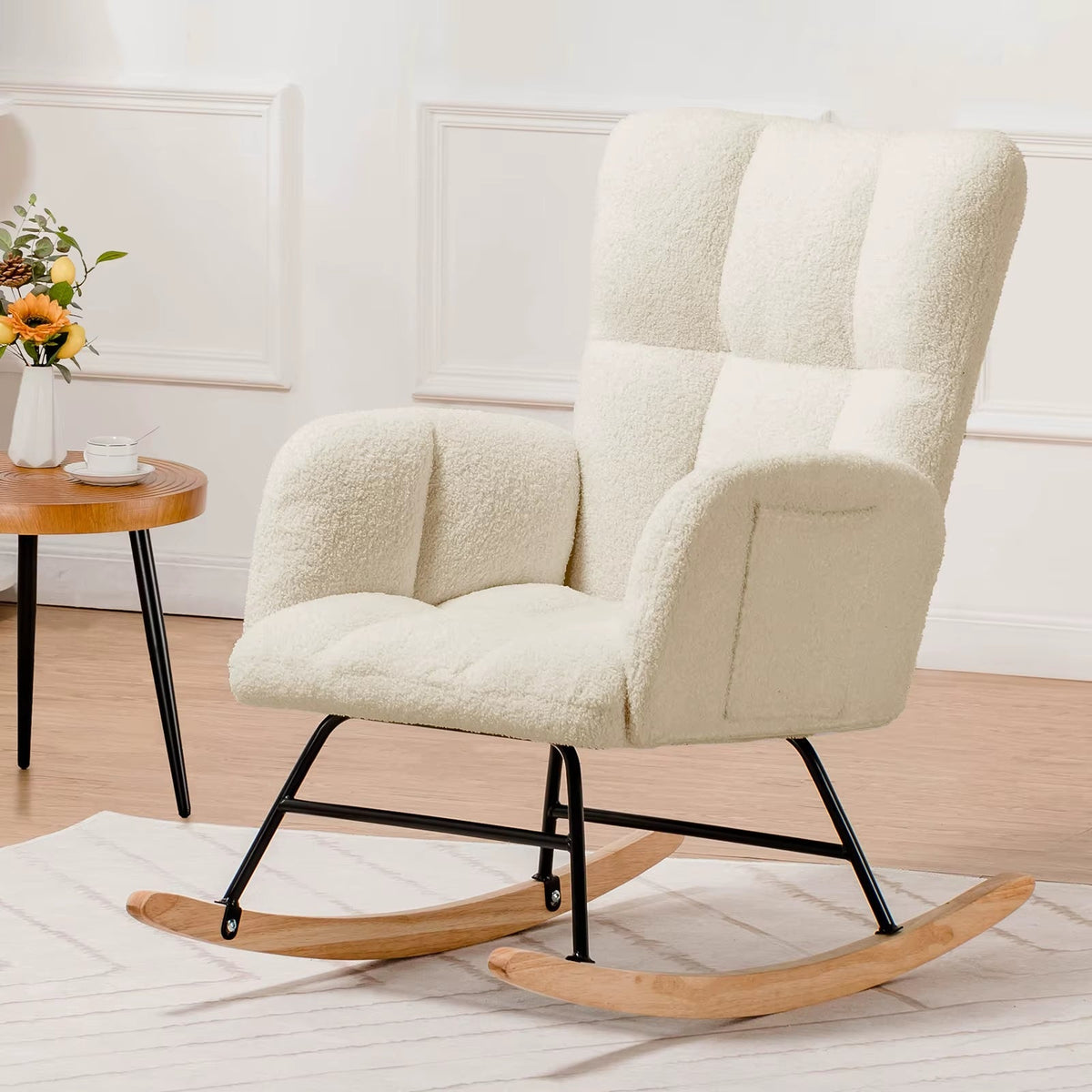 Teddy Glider Rocking Chair with Side Pockets, High Back Design for Adults - Ideal for Bedroom and Living Room