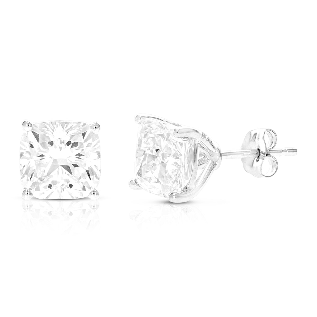 4 cttw Cushion Lab Grown Diamond Stud Earrings in 14K Gold With Push Backs For Women