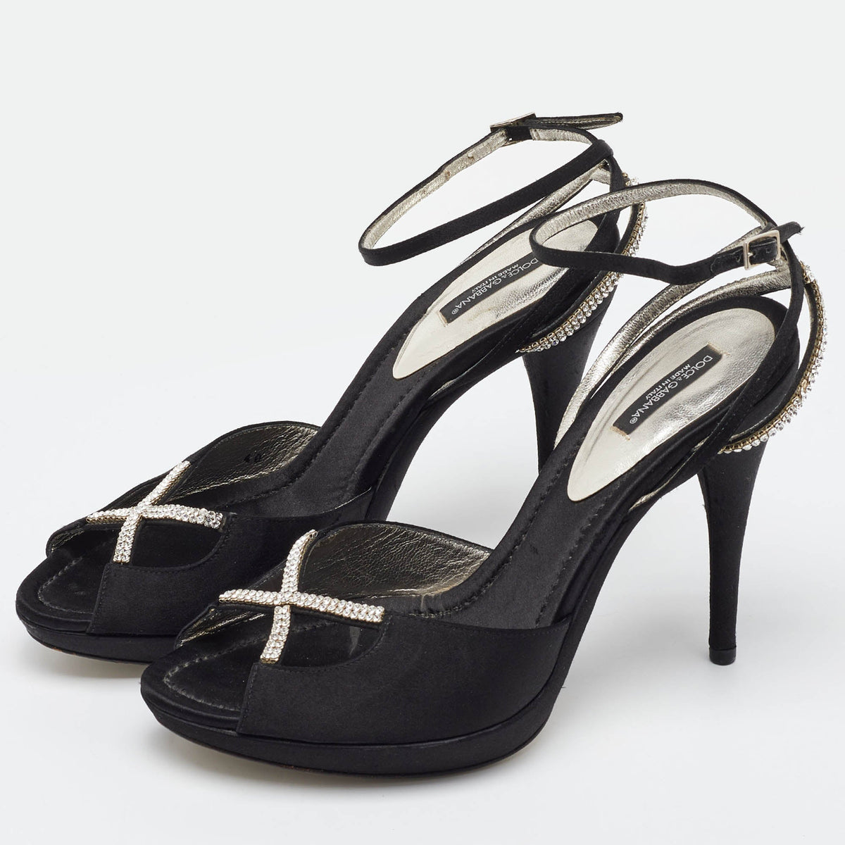 Dolce & Gabbana Black Suede Crystal Embellished Ankle Strap Sandals Size 40