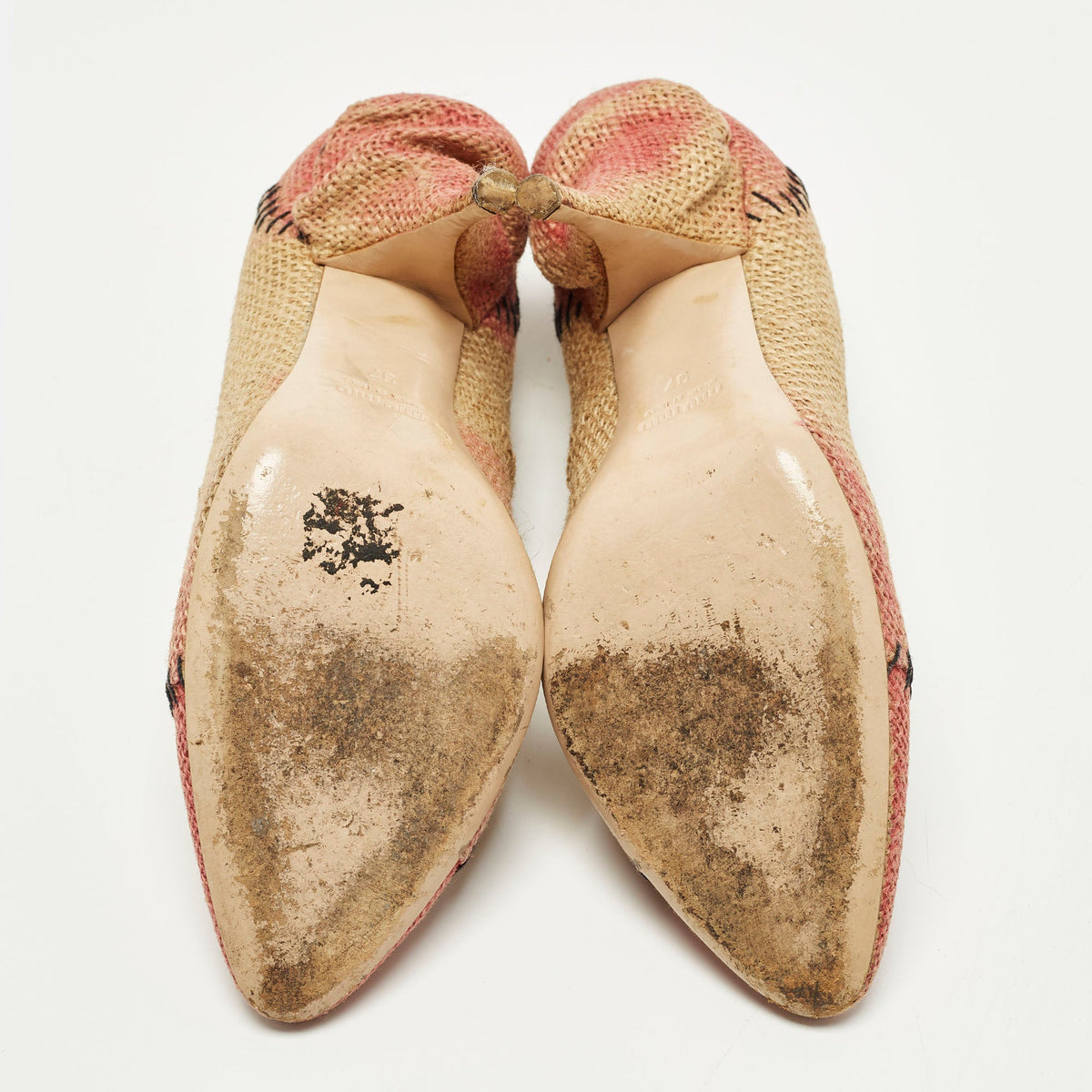 Miu Miu Size 37 Brown Raffia Pumps