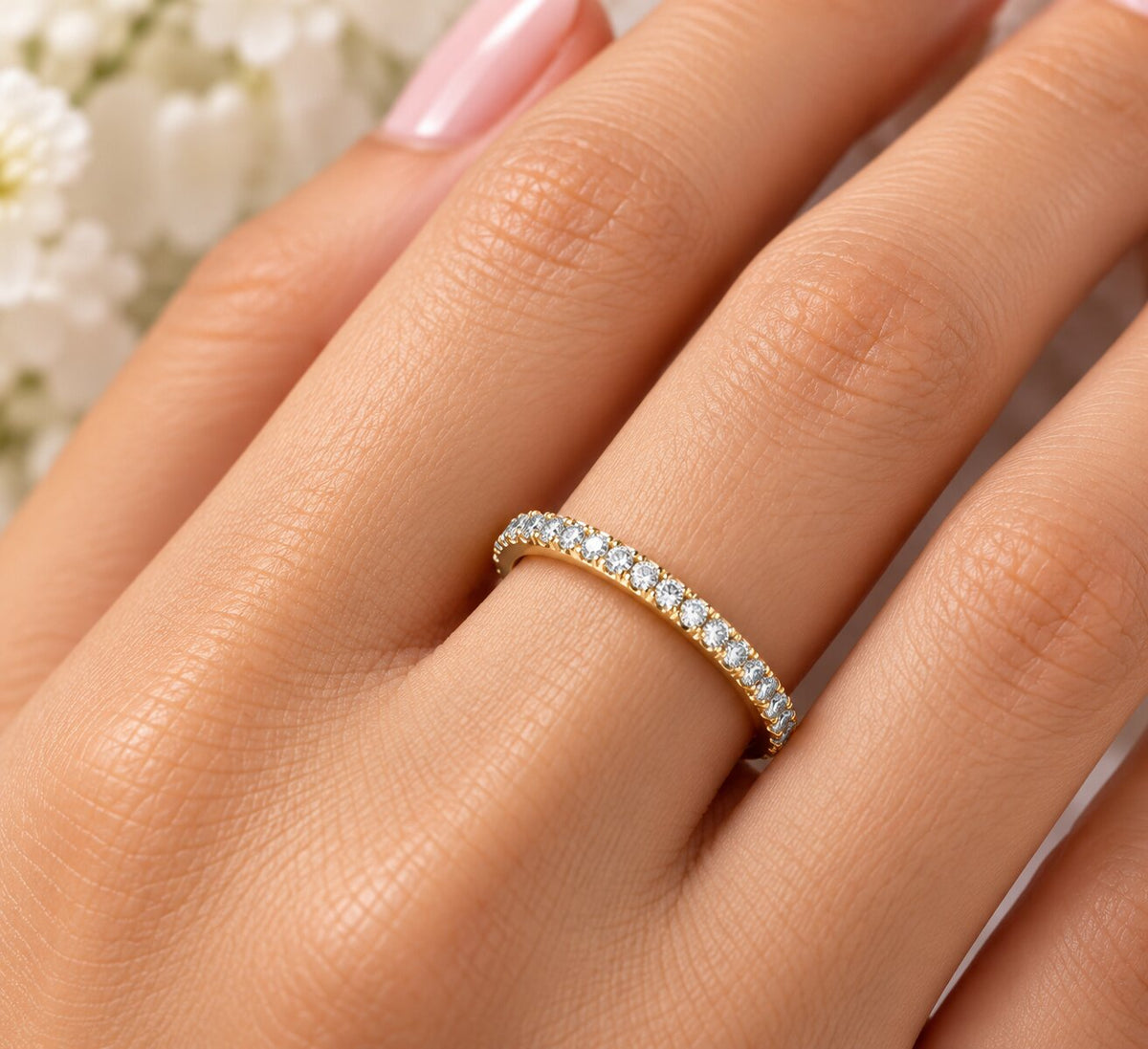 Diamond Wedding Ring Yellow Gold Stackable Anniversary Band