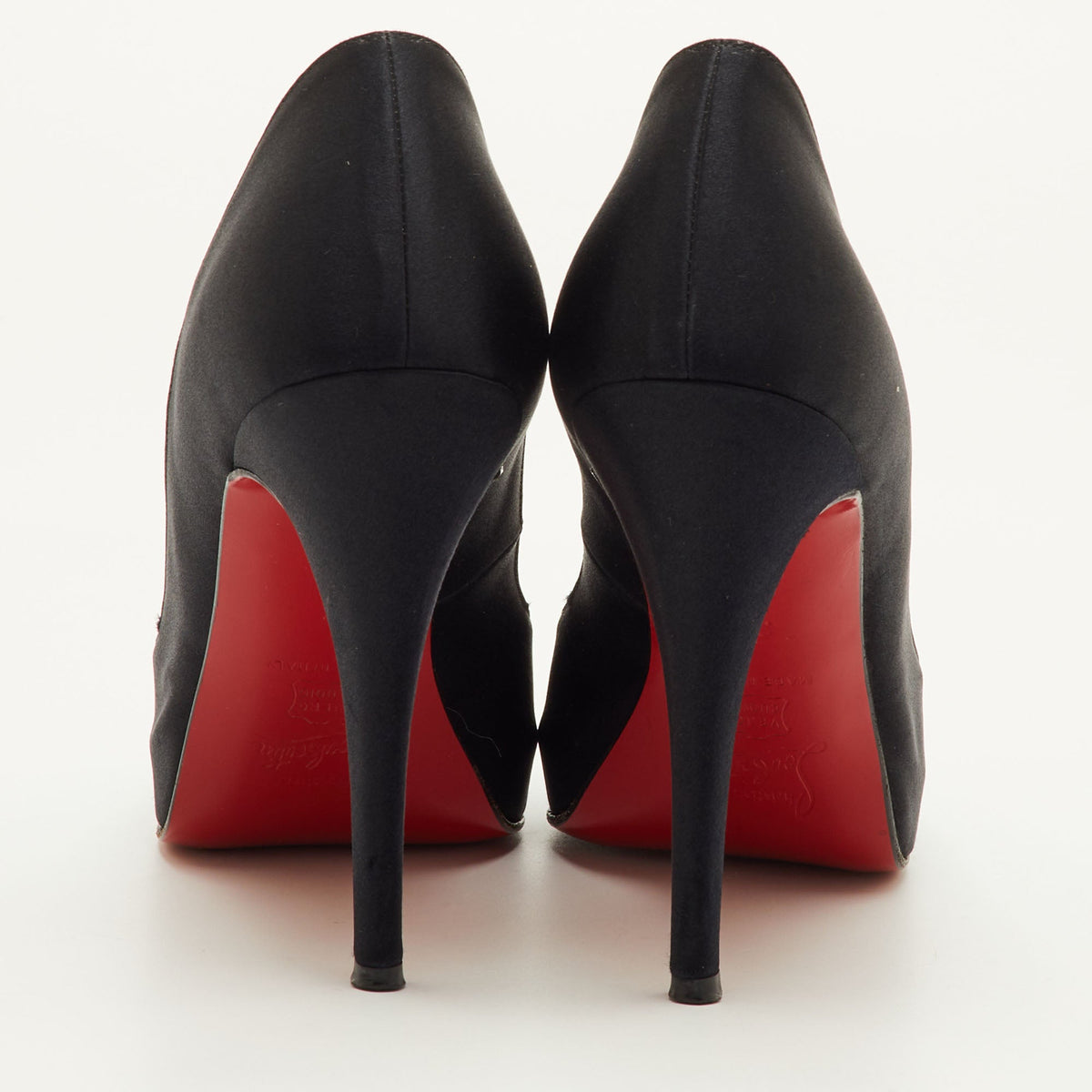 Christian Louboutin Very Prive Size 39 Black Satin Crystal Embellished Platform Peep Toe Pumps