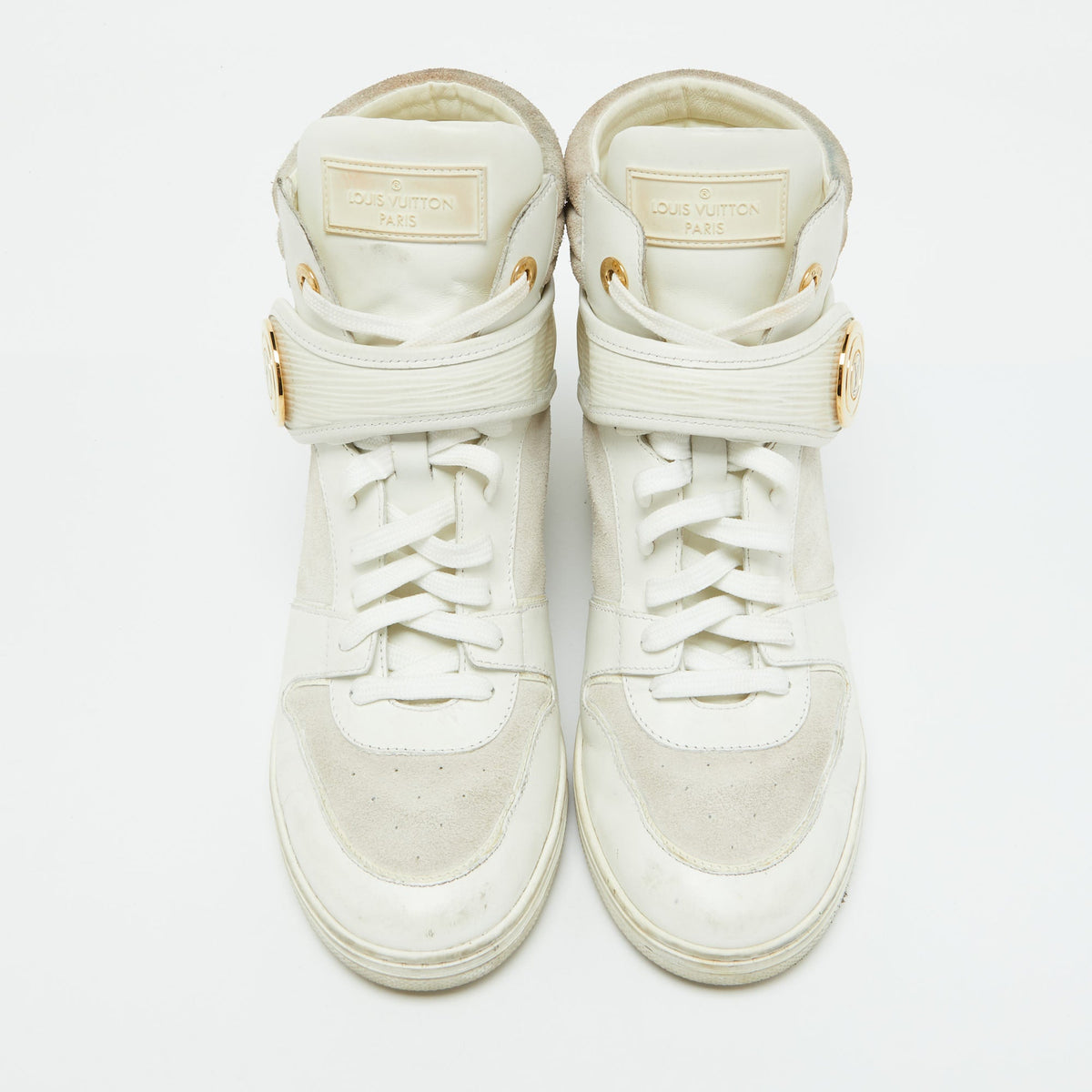 Louis Vuitton White Epi Leather and Suede Postmark Wedge Sneakers Size 39