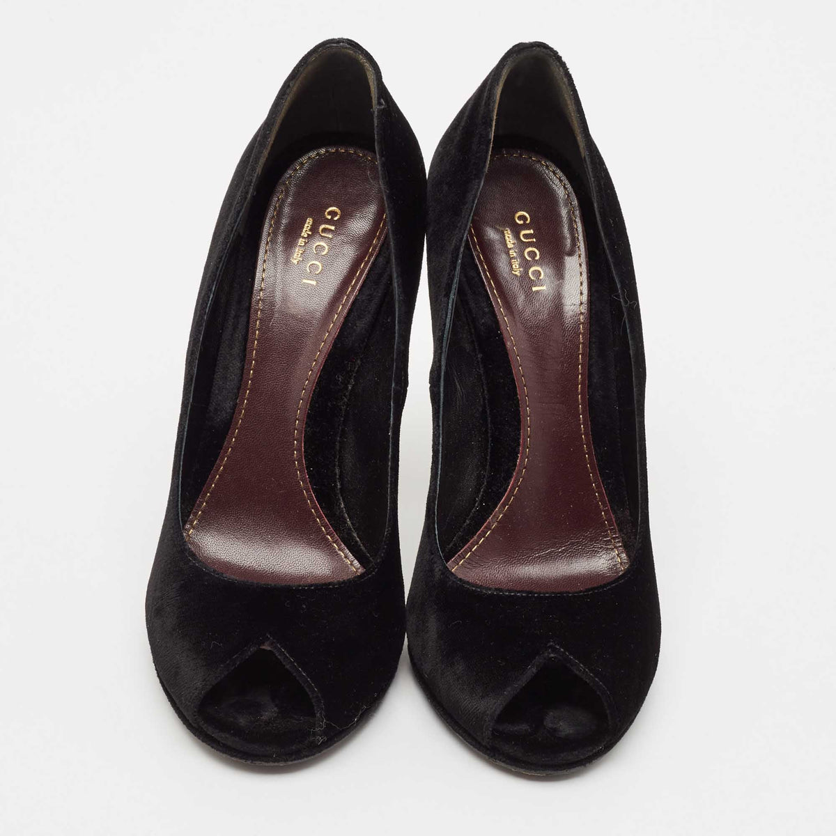 Gucci Black Velvet Peep Toe Pumps Size 38.5