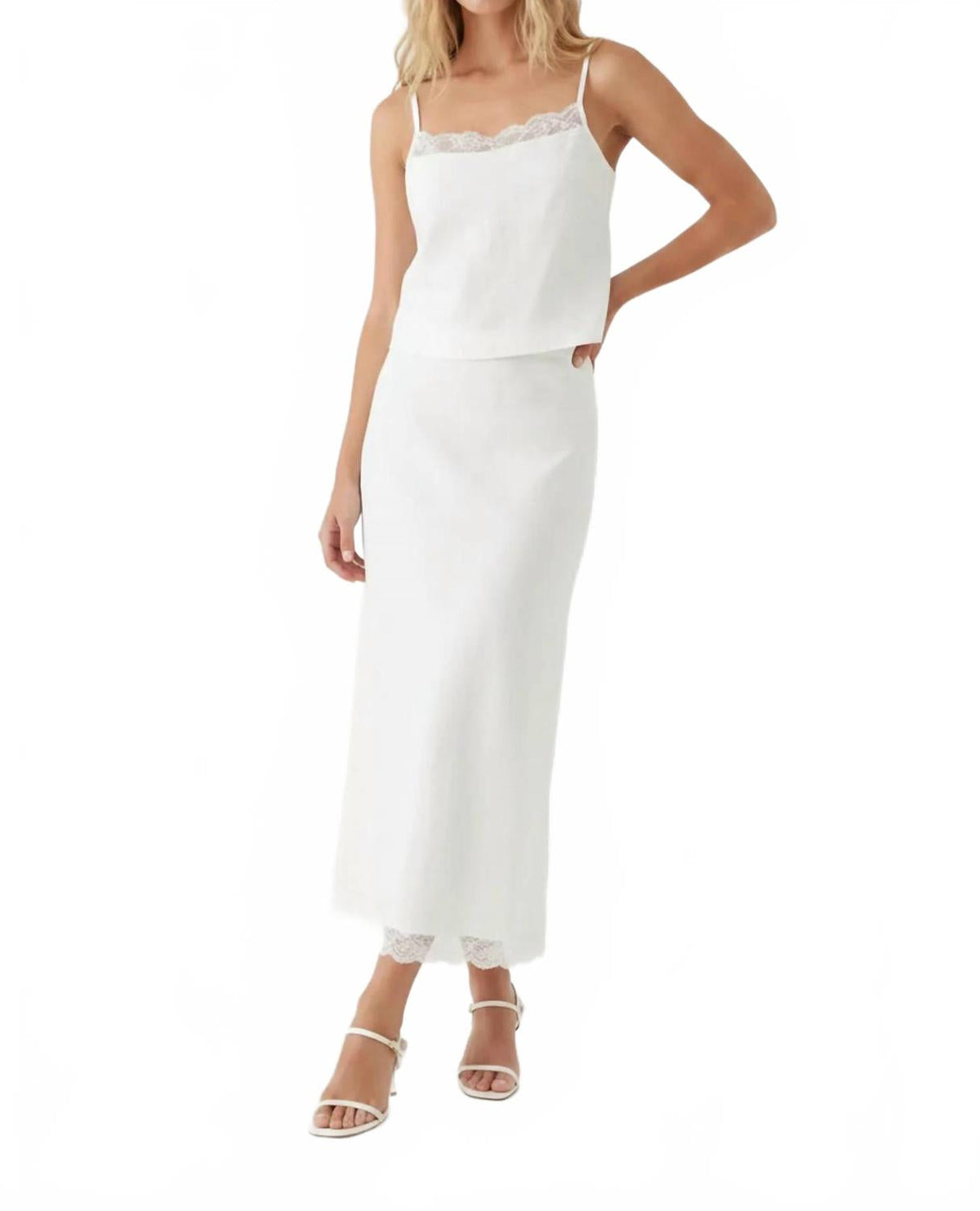 Everly Lace Trim Top In White